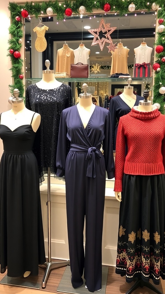 Stylish Christmas party outfits for size 8 displayed in a festive setting.